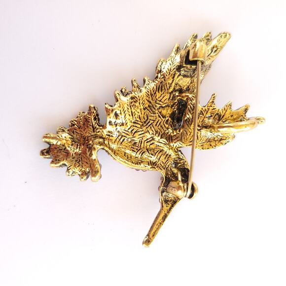 Red Gold Hummingbird Brooch Necklace with loop-back includes long Chain - Picture 3 of 3